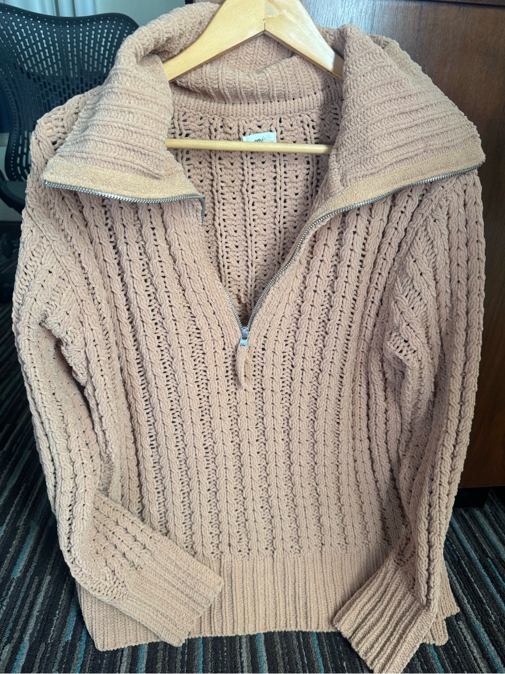 aerie Ribbed Half-Zip Sweater - Camel